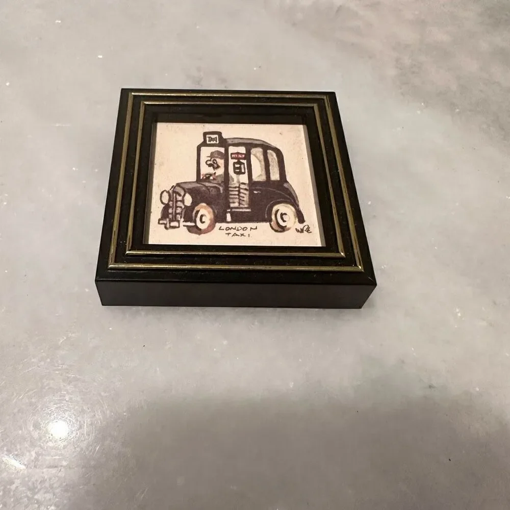 Vintage Rare Framed London-Themed Tile Handmade Art Set of 8